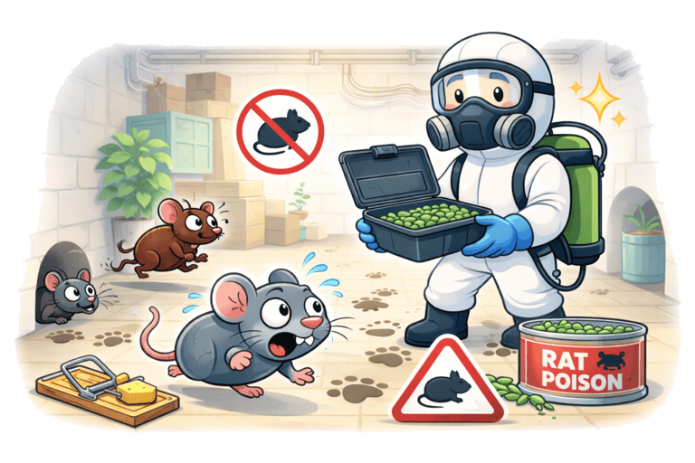 Zabezpieczona stacja deratyzacyjna przy budynku