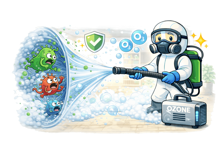 Generator ozonu pracujący w pomieszczeniu